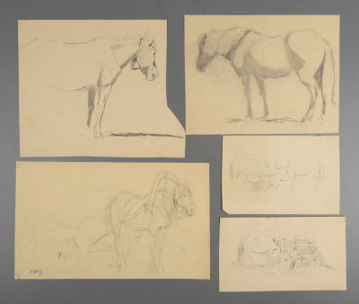 Жаба А. К. Эскизы лошадей. 5 рисунков. 1920-е гг. Бумага, карандаш. Хорошее состояние. Следы 