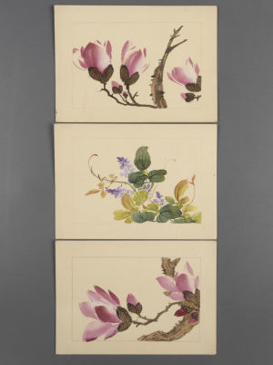 Три поздравительных открытки. 1959. Бумага, гуашь. Размер в сложенном виде 11х15 см. Хорошее 