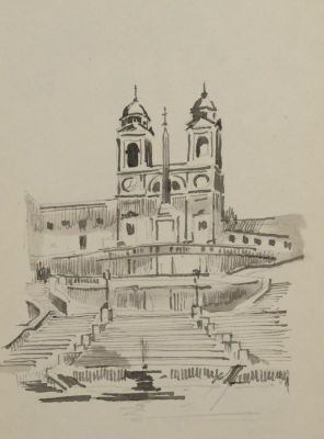 Башнин Н. Рисунок для &laquo;Альбома по истории Архитектуры&raquo;. Церковь Тринита-деи-Монти в Риме. 1947. 