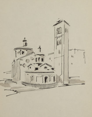 Башнин Н. Рисунок для &laquo;Альбома по истории Архитектуры&raquo;. Церковь Санта-Мария-прессо-Сан-Сатиро в 