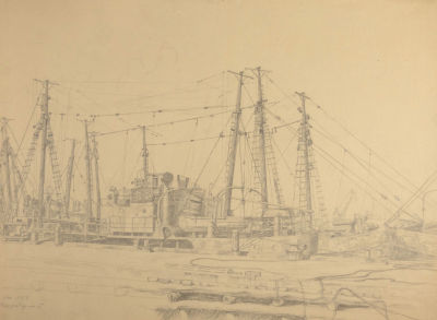 [Ученик Петрова-Водкина, Татлина] Дормидонтов Н. И. Моррыбфлот. 1959. Бумага, карандаш. Размер 