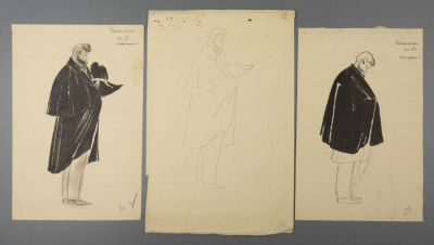 [Ленфильм] Калягин В. Г. Накидка. Эскизы костюма к постановке &laquo;Пиковая дама&raquo;. 3 листа. 1940-е 