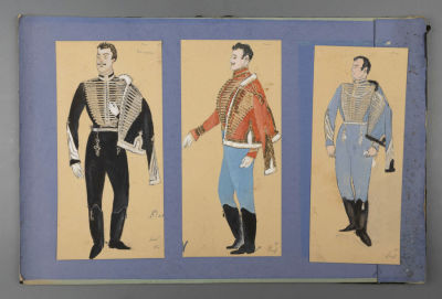 [Ленфильм] Калягин В. Г. Три гусара. Иллюстрации к постановке &laquo;Пиковая дама&raquo;. 1940-е гг. Бумага 