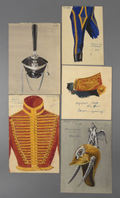 [Ленфильм] Калягин В. Г. Детали костюмов. 4 листа. Иллюстрации к постановке &laquo;Пиковая дама&raquo;. 