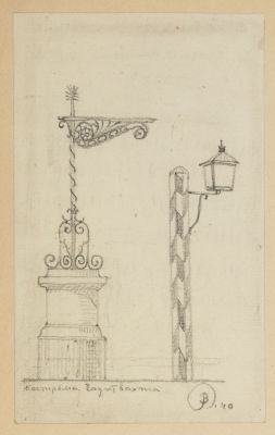 [Архив архитектора] Оленев В. М. Кострома. Гауптвахта. 1940. Бумага, карандаш. Размер по 