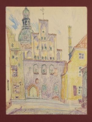 [Архив архитектора] Оленев В. М. Рига. 1961. Бумага, цветные карандаши. Размер по паспарту 35х26 см.