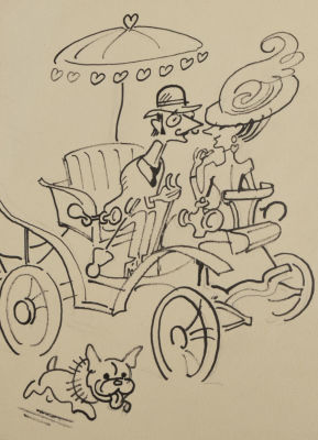 [Боевой карандаш] Гальба В. А. В карете. 1960-е гг. Бумага, тушь. Размер 20,5х15,5. Хорошее 