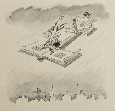 [Боевой карандаш] Гальба В. А. Чиполлино и Буратино. 1960-е гг. Бумага, тушь. Размер 20х20,5 см. 