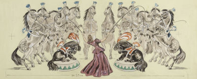 [Боевой карандаш] Гальба В. А. Цирк. Дрессировщица лошадей. 1960-е гг. Бумага, смешанная 