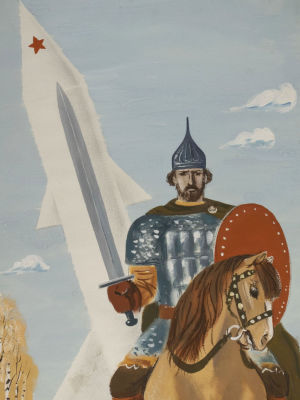 Н/х. Кто с мечом к нам придёт, от меча и погибнет! Оригинал плаката. 1960-е гг. Бумага, гуашь. 