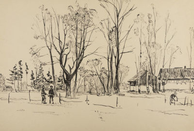 Раздрогин И. А. Литва. 1960. Бумага, тушь. Размер 29,5х42 см. Хорошее состояние. Следы 