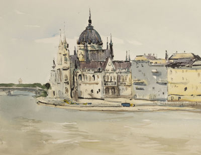 Раздрогин И. А. Будапешт. 1975. Бумага, акварель. Размер 36х48 см. Хорошее состояние. Следы 