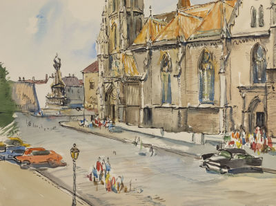 Раздрогин И. А. Собор Св. Стефана в Будапеште. 1975. Бумага, акварель. Размер 36х48 см. Хорошее 