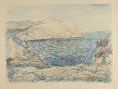 Тамбовцев В. В. Крым. Бухта. 1972. Бумага, смешанная техника. По паспарту 61х43 см. Хорошее 