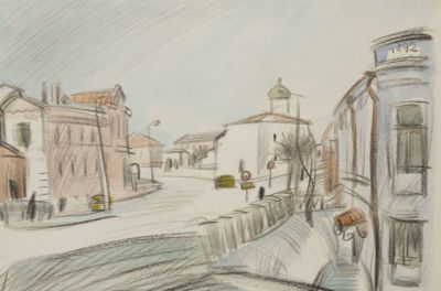 Тамбовцев В. В. Запсковье. 1984. Бумага, карандаш, акварель. Размер 22,5х31 см. Хорошее 