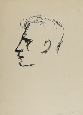 Аникушин М. К. Мужской профиль. Двусторонний рисунок. 1970-е гг. Бумага, тушь. Размер 28,5х20,5 см.