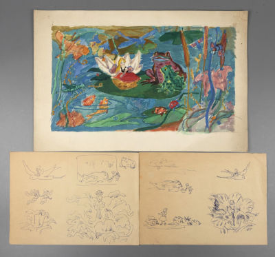 Ларина В. Б. Дюймовочка. Иллюстрация и два рисунка. 1970-1980-е гг. Бумага, смешанная техника. 