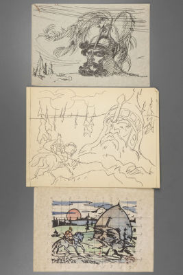 Ларина В. Б. Сказка о Царе Салтане. 3 макета иллюстраций. 1970-1980-е гг. Бумага, смешанная 