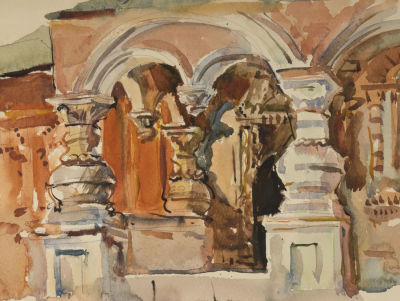 Ларина В. Б. Фрагмент крыльца. 1970-е гг. Бумага, акварель. Размер листа 32х24 см. Хорошее 