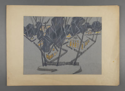 Ларина В. Б. Вечерние огни. 1970-е гг. Бумага, смешанная техника. Размер по паспарту 31х43 см. Х 