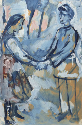 [Ученик Филонова и Малевича] Гершов C. М. Пара в голубом. 1960-1970-е гг. Бумага, гуашь. Размер 