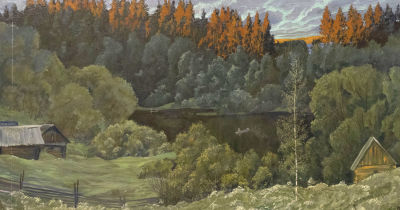Иванов К. К. Озеро Долгое. Тверская обл. 1987. Оргалит, масло. Размер 61х115 см. Хорошее 