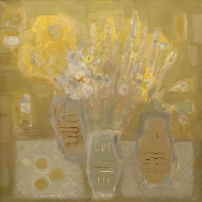 Мириами М. Натюрморт с цветами. 1990 (?). Холст, масло. Размер по раме 87х87 см. Хорошее 