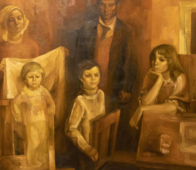 [БОЛЬШОЙ ФОРМАТ] Азаматова С. А. Семья Кожаровых. 1979. Холст, масло. Размер 108х123 см. Хорошее 
