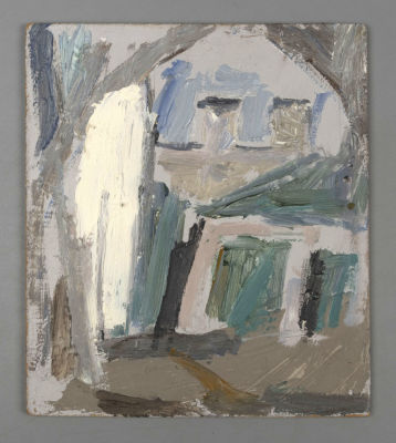 Жуков В. Дворик. 1981. Оргалит, масло. Размер 18х14 см. Хорошее состояние. Незначительное 