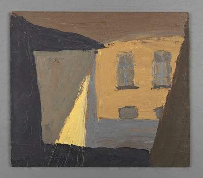 Жуков В. Во дворе. 1980. Оргалит, масло. Размер 14х18 см. Хорошее состояние. Незначительное 