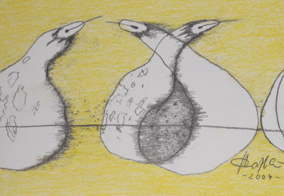 Сажин Н. Гендерные мотивы. 2004. Бумага, уголь, цветные карандаши. Размер 20,5х27 см. Хорошее 