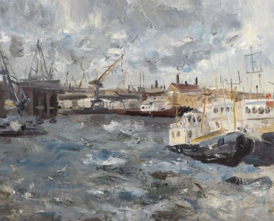 Горячева (Лукина) С. Адмиралтейские верфи. 1990-е гг. Размер 50х60 см. Хорошее состояние. Следы 