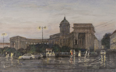 Васильева О. Казанский. Белая ночь. 2022. Бумага, акварель, цв. карандаши, маркеры. Размер 37х56 см.