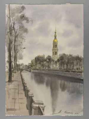 Мехова Е. П. Темный ноябрь. 2021. Бумага, акварель. Размер 25х36 см. Хорошее состояние. 