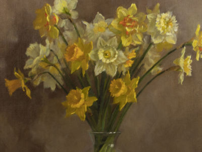 Мехова Е. П. Нарциссы. 2021. Холст, масло. Размер 50х50 см. Хорошее состояние. 
Провенанс: от 