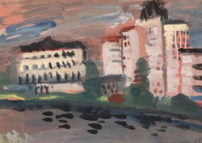 Зинштейн А. И. Город на Неве. 2022. Бумага, гуашь. Размер 29х19,5 см. Хорошее состояние. 