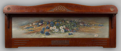 Полка с рисунком. Дерево, рисунок на картоне, гуашь, акварель. ХХ в. Подпись &laquo;Н&raquo;. Размер 37х10 