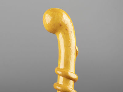 Трость. Ручка со змеей. Кость, дерево, латунь. ХХ в. Длина 87,5 см. 
Трещины на костяной части. 