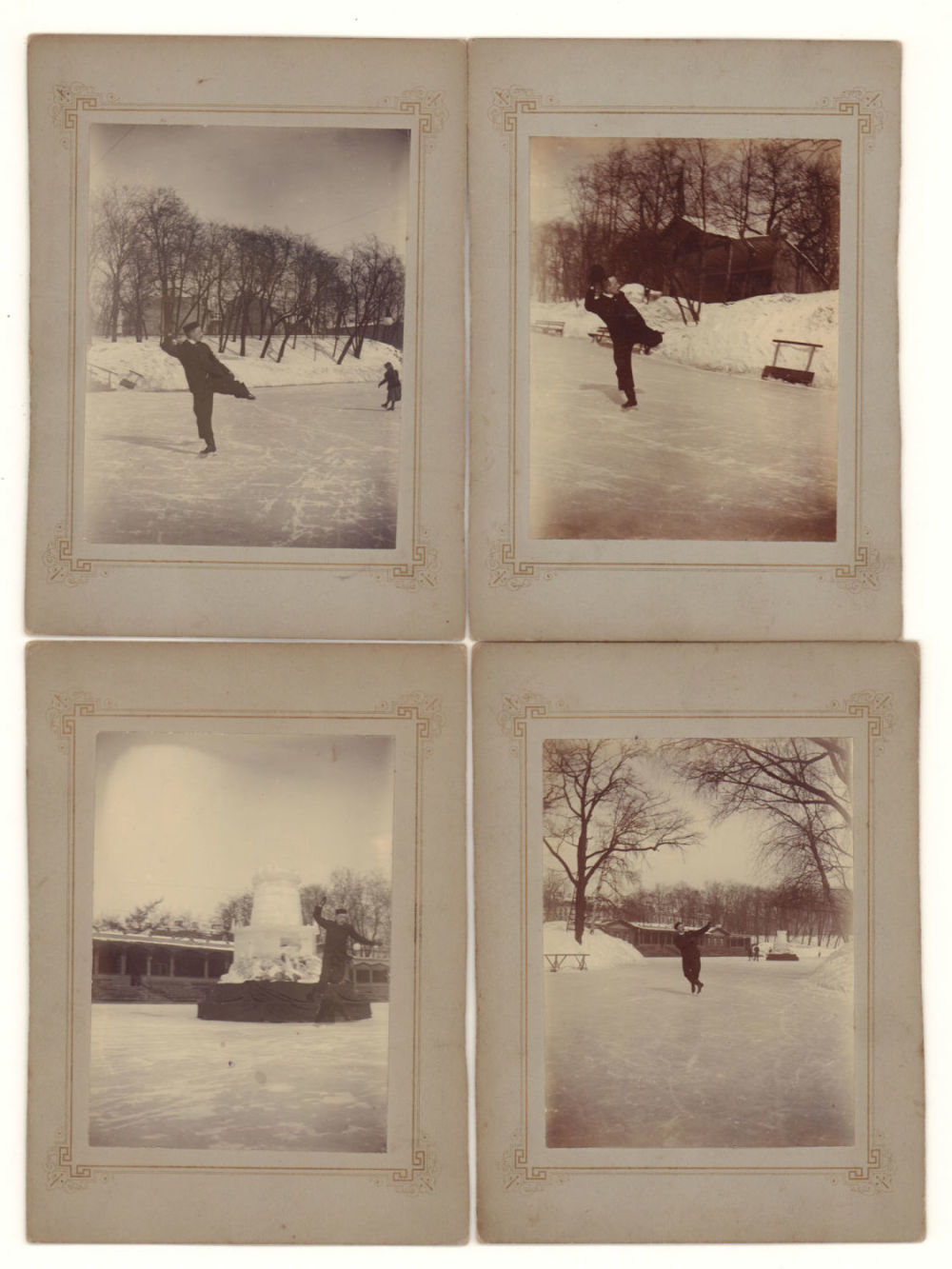 [Автограф. Русский чемпион] Конькобежец и фигурист Паншин А.Н. 4 фотографии на паспарту. 1899 г. 