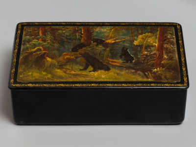 Мстера. Худ. Антоновский И. &laquo;Утро в сосновом бору&raquo; Лаковая миниатюра. Шкатулка. Папье маше. 
