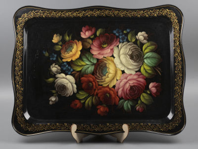 Жостово. Поднос. Худ. Кледова Р. Лак, роспись. 1970-1980-е гг. Размер 57,3х42,5 см. Авторская 