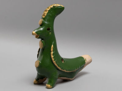 Абашевский промысел. Авт. Зоткин Т.Н. (1930-1988) Петух (зеленый). Глиняная игрушка-свистулька. 