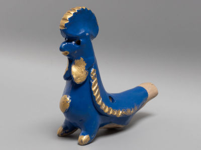Абашевский промысел. Авт. Зоткин Т.Н. (1930-1988) Петух (синий). Глиняная игрушка-свистулька. 