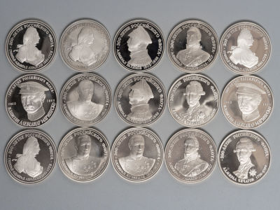 300 лет Российского флота. Серия "Морская доблесть". 15 памятных жетонов в капсулах. Proof. &laq 