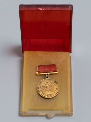 Пловчиха Забродина Т.М. За всесоюзный рекорд. Золотая медаль 1966 г. В родной коробке. Диаметр 