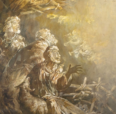 Н/х. Вознесение. Фрагмент эскиза росписи(?) Конец XIX - начало XX вв. Бумага на дереве 