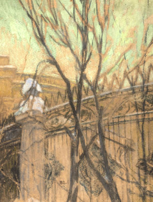 Н/х. Ограда Казанского собора. Начало XX века. Бумага, смешанная техника. Размер 35х26,5 см. Удо 