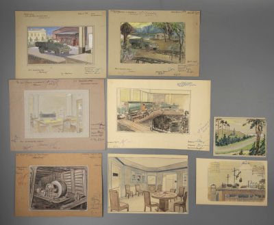 [Ленфильм] Калягин В. Г. Эскизы к разным фильмам. 8 листов. 1940-1960-е гг. Бумага, смешанная 