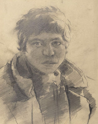 Ксидиас П. С. Портрет девушки. Начало XX века. Бумага, карандаш. Размер 15,5х11,5 см. Хорошее 