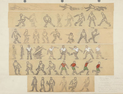 [Футбол] Н/х. Эскизы фигурок для игры в футбол. Для музея института Лесгафта. 1925. Бумага 